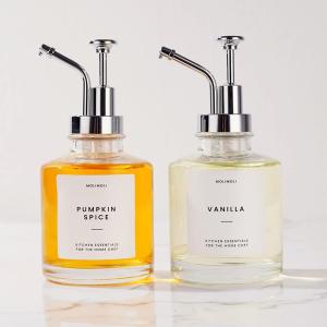 Molimoli (Upgraded Pump) Coffee Syrup Dispenser for Coffee Bar, Coffee Pump Dispenser, Glass Syrup Bottle w. Pump, 11.8 oz 350 ml, Set of 2, Silver