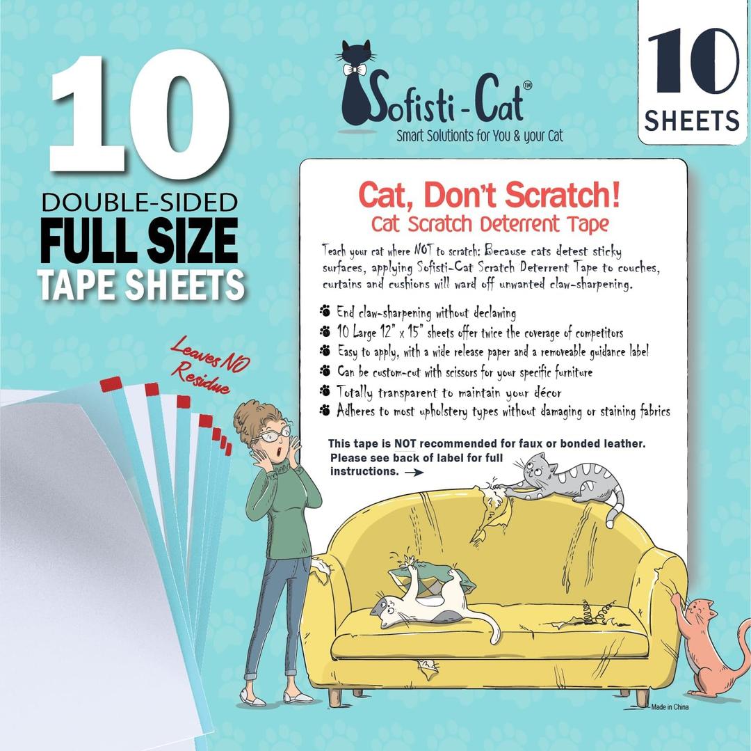 Sofisti - Cat Scratch Deterrent Tape for Furniture  10 Double Sided Anti Scratching Sticky Tape - Cat Scratch Furniture Protector  Cat Training Tape Teaches Your Kitty Not to Scratch Your Couch