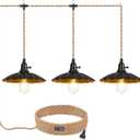 3-Light Plug in Pendant Light Fixtures Chandelier with Switch 22FT Industrial Ceiling Hanging Lamp Cord Farmhouse Cable DIY Including DIY Lotus lampshade (Brown)