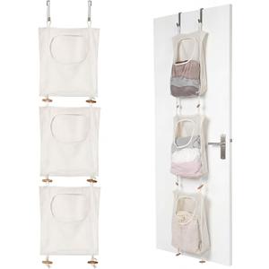 Tranqun 3 Pcs over the Door Hanging Laundry Hamper 65 x 19.7 Inches Mesh Laundry Hamper Bag Behind the Door Dirty Clothes Organizer with Hooks for Bathroom Camper Apartment College Dorm Room