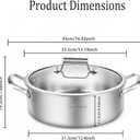 LOLYKITCH 8 Quart Stainless Steel Saut Pan with Lid, Extra Large Deep Skillet, 13 Inch Triply Braiser Pot with Double Handles, Induction Jumbo Cooker for Family Meals, Oven Safe, 6-12 Servings