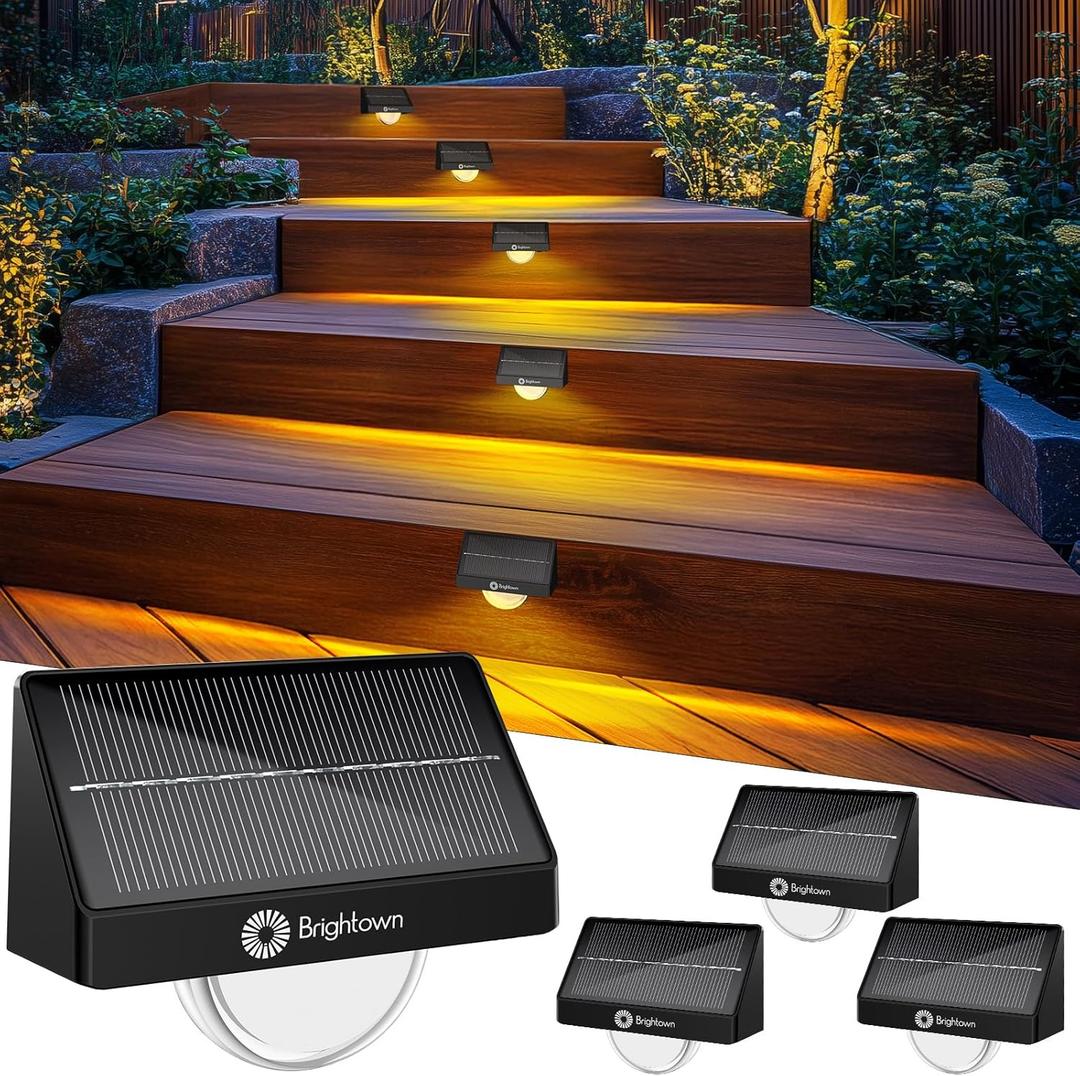 Brightown Solar Step Lights for Outside, 4 Pack Solar Stair Lights Outdoor Waterproof IP68, Multiple Color Modes Step Light Outdoor for Garden Stair, Front Step, Front Porch, Deck, Sidewalk and Patio