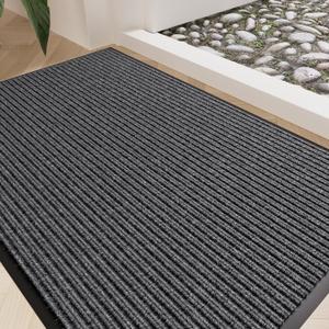 Front Door Mat 35"x23", Heavy Duty Low Profile Door Mat Indoor Entrance, Absorbent & Dirt Resistant, Easy Clean Non-Slip Welcome Mat, Commercial Door Rugs for Entryway Indoor Outdoor, Grey