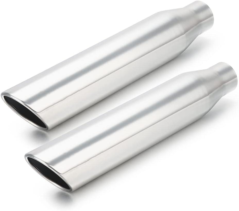 LCGP 2.25 Inch Inlet Exhaust Tip,2.25" Inlet x 3.5" Outlet x 18" Overall Length Weld On Universal Stainless Steel Polished Diesel Exhaust Tailpipe Tip 2-Pack