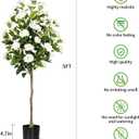5FT Artificial Camellia Tree, Artificial Plants Outdoor Faux Floral Plant in Cement Pot Fake Silk Camellia Tree Plants for Home House Living Room Office Decor