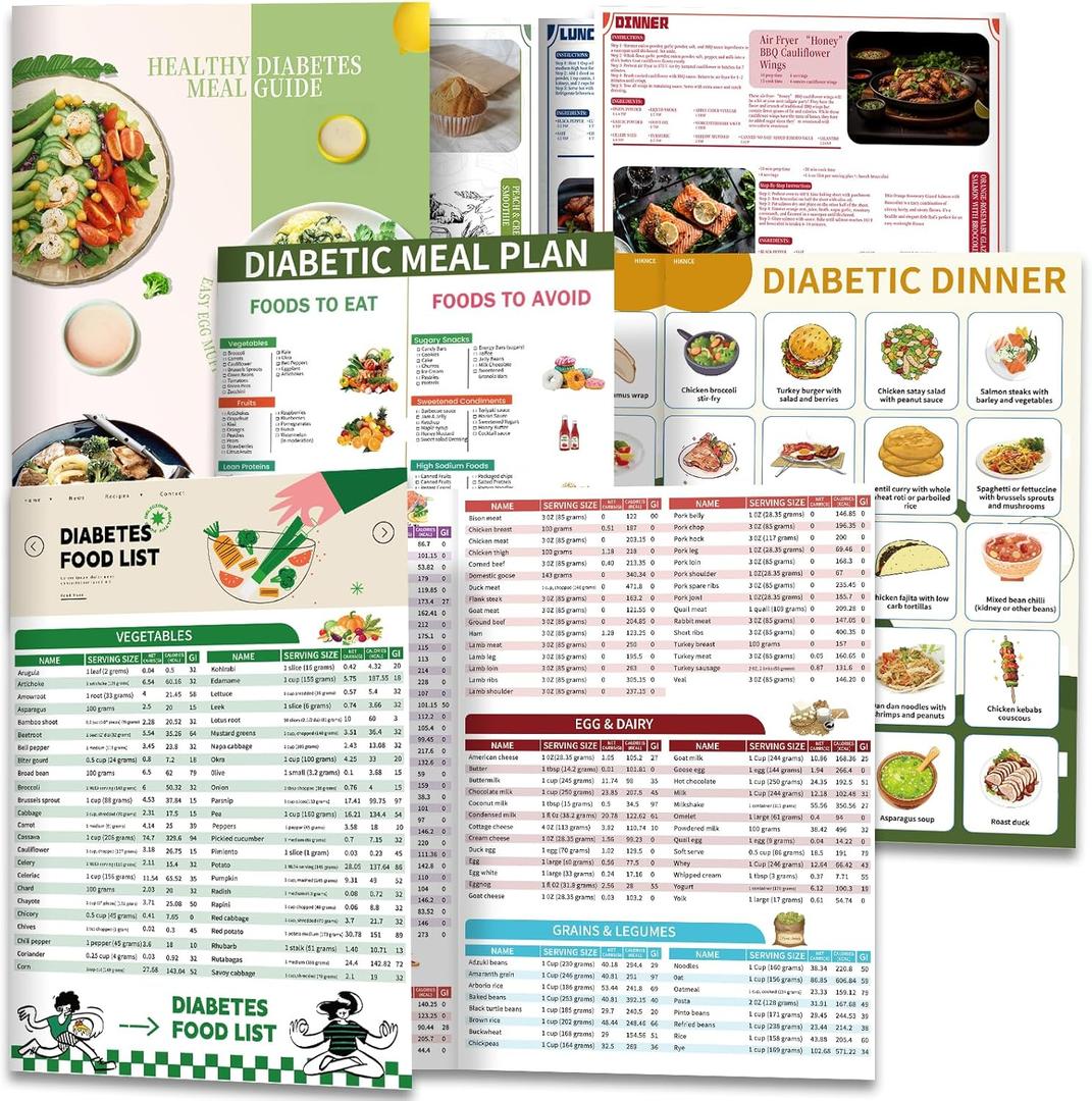 3 Count Diabetes Food List and Meal Planner Laminated|Diabetic Food List Chart for Type 2 & Type 1 Diabetes|400+ Healthy Diabetic Diet Meal Guide Plan with Size|Glycemic Index,Low Carb,Calories(Green)