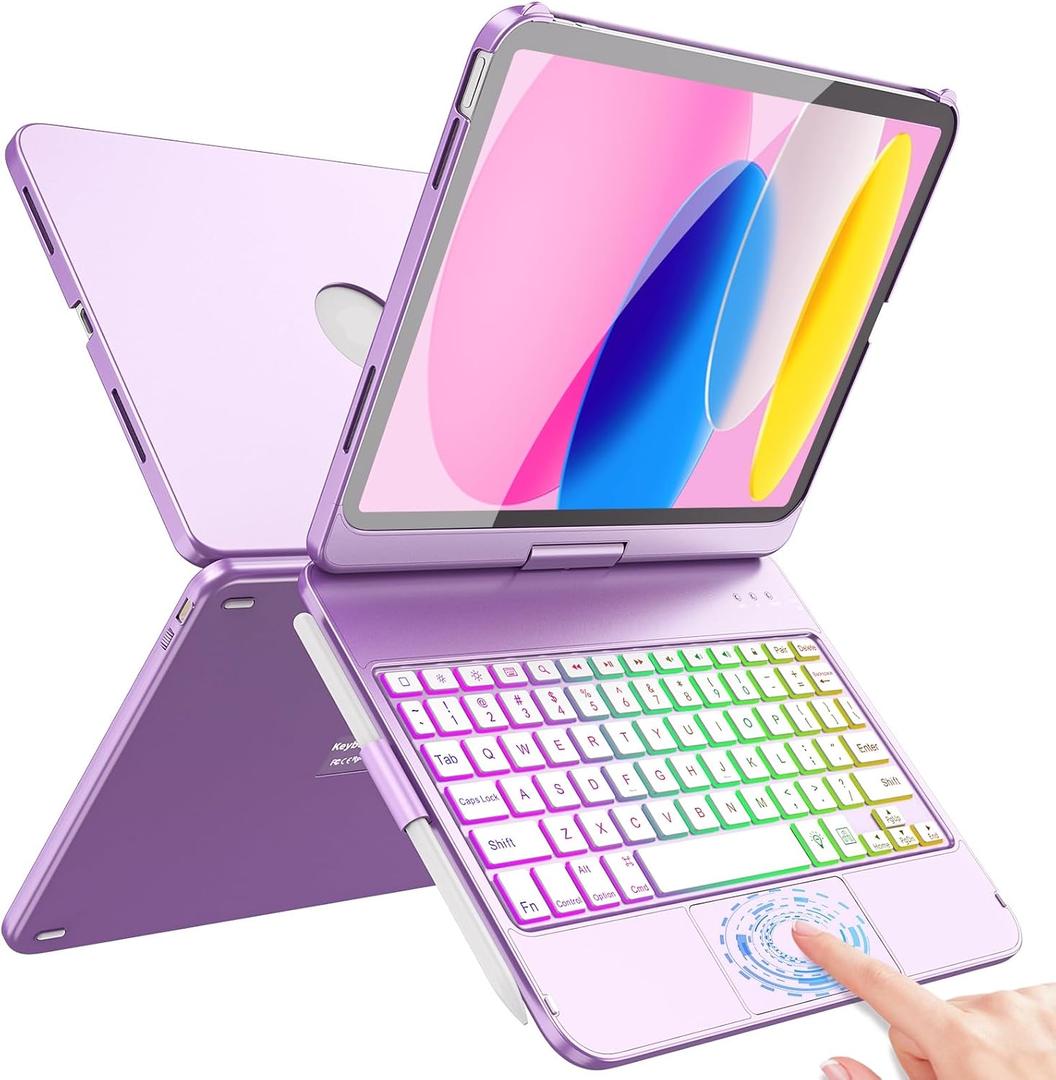 FUWANG Touch Keyboard Case for iPad (A16) 11th Generation 11 inch 2025&10th Gen 10.9 inch 2022, 360 Rotate for iPad 10th Generation Case with Keyboard, Backlit Keyboard Case with Pencil Holder,Purple