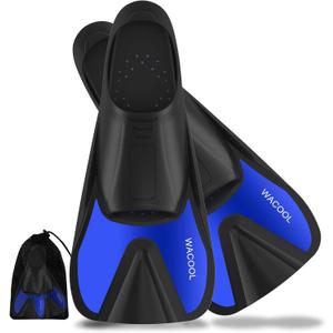 WACOOL Adult Short Light Full Foot Pocket Travel Size Fins Short Blade Fins Flippers for Snorkeling Diving Scuba or Swimming Training (X-Large, Blue)