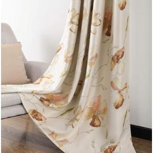 Leeva 2 Panels Room Darkening Heavy Curtains for Bedroom, Elegant Brown Floral Print Window Curtain and Drapes for Nursery and Office, 52x84 in