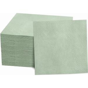 FLOWERCAT 100-Count 2-Ply Sage Green Napkins Cocktail Napkins - Green Beverage Napkins Disposable Premium Quality - 5" x 5" Paper Napkins for Party &Easter,Bar,Weddings,Birthday