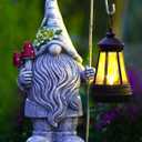Garden Gnome Statue with Solar Lights Lantern,Outdoor Sculpture Home Decor for Yard Lawn Balcony Patio Porch,Gardening Gifts for Mom Women Grandma