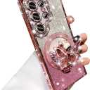 Changjia for Samsung Galaxy S26 Ultra Magnetic Glitter Case,[Compatible with MagSafe] Bling Sparkly Diamond with Camera Protector&Butterfly Kickstand&Makeup Mirror Women Girls Case for S26 Ultra, Pink