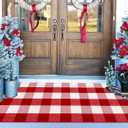 Christmas Outdoor Rugs 24 x 51''Red White Buffalo Plaid Front Porch Rug Hand-Woven Machine Washable Indoor/Outdoor Layered Door Mats for Entryway/Bedroom/Outdoor