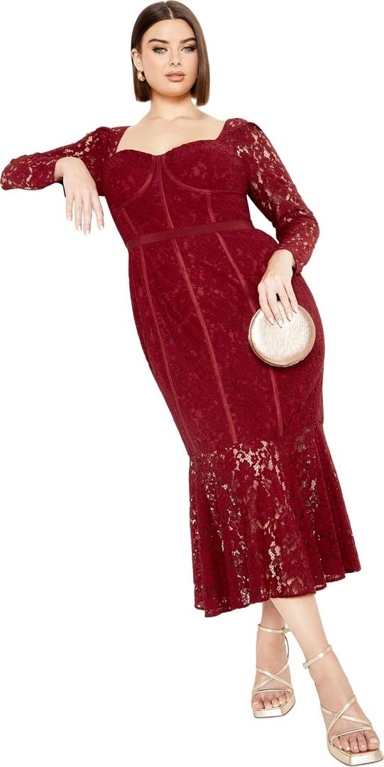 City Chic Plus Size Dress, Lace Valencia Dress (Red, 24 Plus)