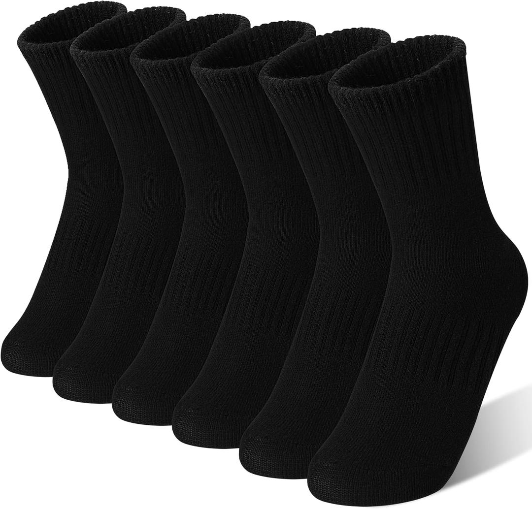 MOGGEI Boys Kids Girls Athletic Socks Basketball Sport Youth Crew Cotton Breathable Outdoor Socks 6 Pairs