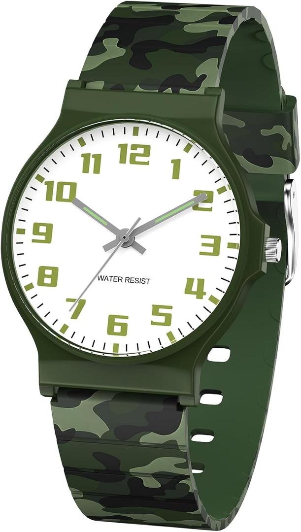 SOCICO Kids Analog Watch for Boys Girls Camouflage Sport Watches, 30M Waterproof, Rubber Band, Easy to Read for Child Teens Ages 5-15 Perfect for Gifts