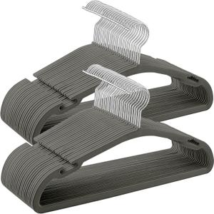 SONGMICS Velvet Hangers 50 Pack, Non-Slip Clothes Hangers, 17 x 8.3 Inches, Coat Hangers with Wide Shoulder Notches, Pants Bar, 360 Swivel Hook, Space-Saving, for Closet, Gray UCRF039G02