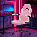 Sweetcrispy Computer Gaming Desk Chair - Ergonomic Lumbar Support Executive with PU Leather and Flip-up Armrest, Height Adjustable with 360 Swivel Wheels, Pink White, for Home and Office