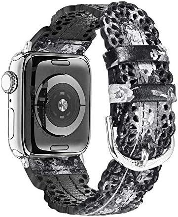 Secbolt Leather Bands Compatible with Apple Watch Band 38mm 40mm 41mm 42mm 44mm 45mm 46mm 49mm iWatch Series 10/9/Ultra/SE/8/7/6/5/4/3/2/1, Breathable Chic Lace Leather Strap for Women