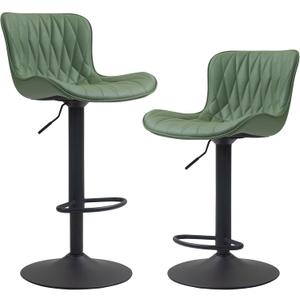 Finnhomy Bar Stools Set of 2, Modern 360 Swivel Faux Leather Bar Stools, 24"-32.5" Seat Height with Back, 330 lbs Capacity, SGS Gas Lift, Upholstered Kitchen Chairs for Kitchen Island, Green
