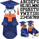 Huhumy 5 Pcs Dog Graduation Costume Set Include 2026 Pet Graduation Gown with Stole Puppy Grad Cap Lensless Glasses DIY Letter Stickers for Dogs Cats Holiday Costume Accessory(Blue Orange,M)