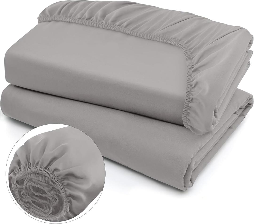 IR Imperial Rooms Fitted Sheet Queen Size - 2 Pack Premium 1800 Ultra-Soft Wrinkle and Fade Resistant Brushed Microfiber Fitted Sheets 360 All Around Elastic 16" Deep Pocket (Grey) (Queen (Pack of 2), Grey)