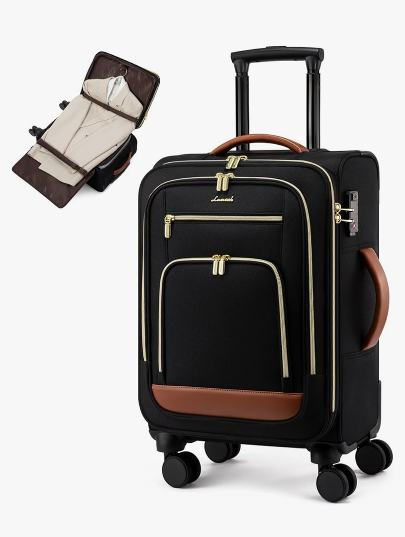 LOVEVOOK Carry on Luggage 22x14x9 Airline Approved, 22 Inch Large Rolling Suitcase with Garment Bag, Spinner Wheels & TSA Lock, 49L Softside Lightweight Underseat Carry-on Luggage for Men Women Travel