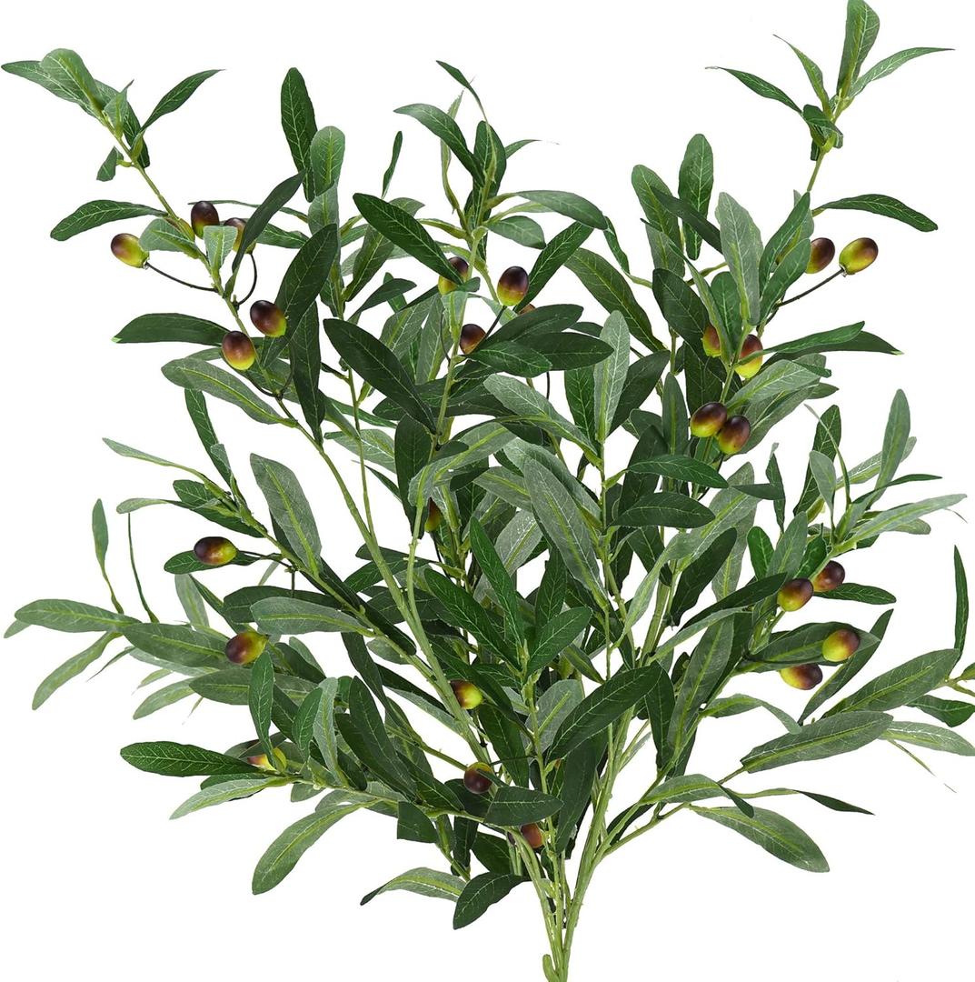 FiveSeasonStuff Artificial Olive Branch Long Stems Leaves Greenery Floral Arrangement Decoration Home Dcor (3.42 ft, 2 Faux Branches) (Olive Leaves with Olives (3.42ft) 2 Stems)