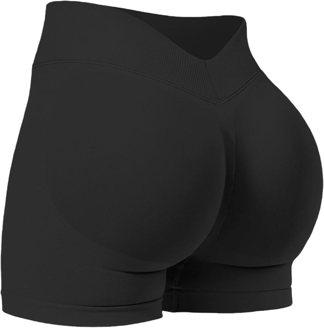 Women Workout Impact Shorts 4.5 Scrunch Butt Lifting Tummy Control Gym Shorts V Back Comfy Seamless Booty Biker Shorts (Small, Black)