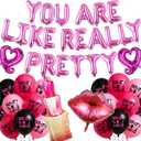 Popular Girl Party Decorations Balloons - Pink You Are Like Really Pretty Decoration with Lip Lipstick Foil Balloon, Early 2000s Y2K Theme Party Supplies for Girls Women Birthday Bachelorette Wedding