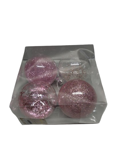 Sea Team 4-Pack Shatterproof Clear Plastic Christmas Tree Ball Ornaments Set, Extra Large Hanging Baubles with Tinsel Decorations for Xmas Tree, Wreath, Garland, 150mm/5.91 Inches, Pink