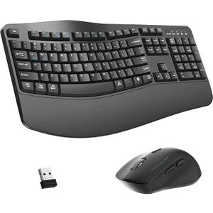 Wireless Keyboard and Mouse Combo,2.4G Full Size Wave Keys Ergonomic Keyboard with Wrist Rest for Natural Typing, 3 DPI Adjustable Ergonomic Silent Mouse for Computer/Laptop/Windows/Mac (Gray)