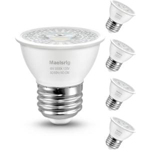 PAR16 LED Short Neck Recessed Spotlight Bulb, 6W(60W Equivalent) Curio Cabinet Light Bulb, Flicker-Free, 600 Lumens, Daylight 5000K, E26 Medium Base, Non-Dimmable, 4-Pack