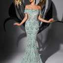 Women's Beaded Mermaid Formal Evening Gown Off Shoulder Prom Dress | Sequin,lined,Sparkly Wedding Guest Dress,Bodycon Fishtail Party Cocktail Maxi Dress,Lace Up Back,Elegant Gala Red Carpet Gown (Teal, L)