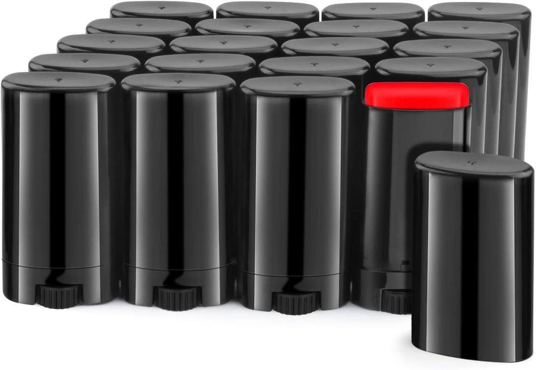 20 Pack 15g Plastic Oval Deodorant Containers Empty Lipstick Balm Tubes Twist-Up Cosmetic Tube Bottle with Cap for DIY Chapstick Lotion Sticks Vials Crayon - Black
