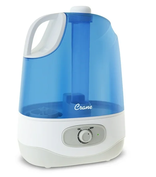 Crane USA Ultrasonic Cool Mist Humidifier, 1.0 Gallon, 24 Hour Run Time, Whisper Quiet, 500 Sq. ft. Coverage, Blue/White
