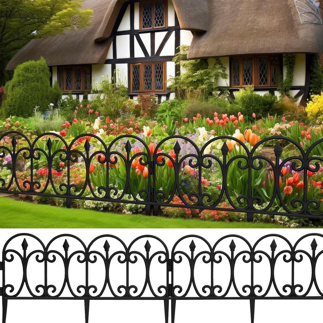 20 Pcs Garden Border Edging 40ft Plastic Decorative Border Lightweight Flexible Yard Landscaping Fence for Outdoor Lawn Flowerbed (Black)