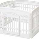 Pet Playpen Gate for Dogs Heavy Plastic Puppy Exercise Pen Small Pets Fence Puppies Folding Cage 4 Panels for Puppies and Small Dogs House White (33.5x33.5 Inches)