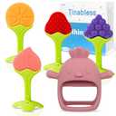 Tinabless Baby Teething Toys 5 Pack, Food Grade Silicone Teething Mitten & Teethers for Babies 3-12 Months, BPA-Free Infant Chew Toys for Teething Relief, Easy-Grip, Freezer Safe, Coral Red