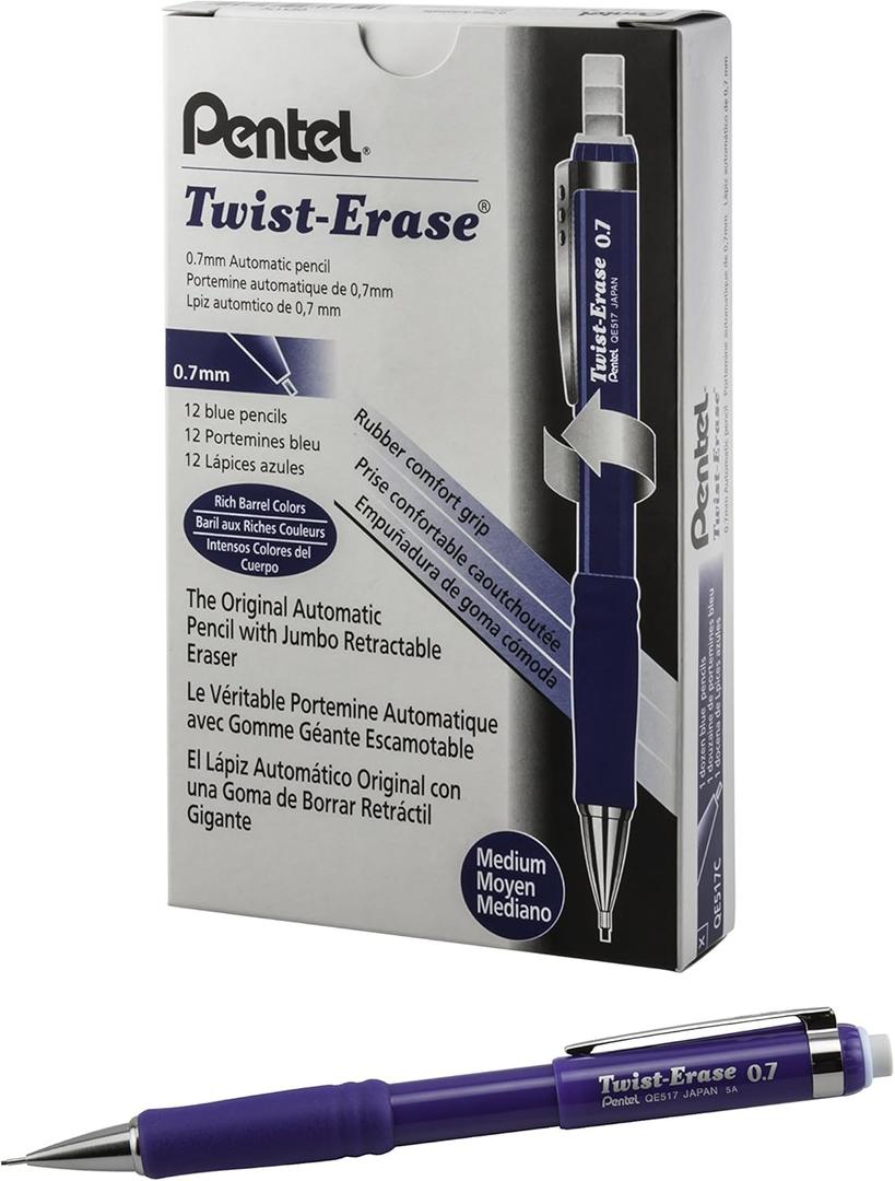 Pentel Twist-Erase III Mechanical Pencil, (0.7mm), Navy Blue Barrel
