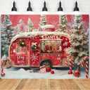 Christmas Winter Red Truck Snowscape Photography Background Merry Christmas Cane Candy Banner Decor Winter Snow Scene Merry Christmas New Year Eve Party Backdrop (5x3feet)
