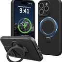 Compatible with iPhone 14 Pro Case with Stand, Full Camera Protection Slim Liquid Silicone Phone Cases Fit for iPhone 14 Pro Compatible with MagSafe Magnetic Ring Kickstand Case 6.1", Black