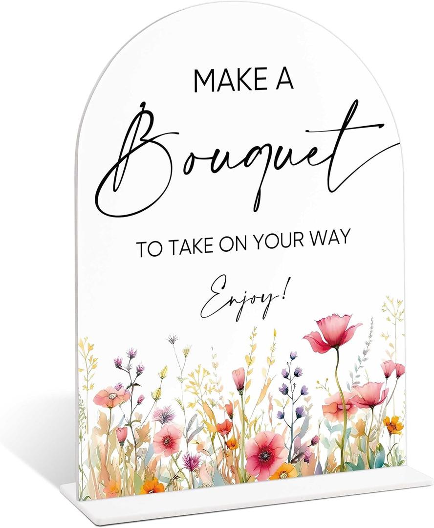 4 x Floral Bridal Shower Decorations, Make a Bouquet Sign, Acrylic Signs for Wedding, Wedding Signage for Reception, Boho Bridal Shower Decorations for Flower Shop, Bachelorette Night, Engagement, 3, 6x8 Inch