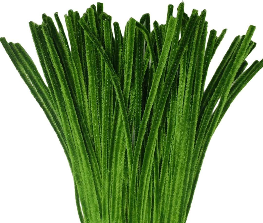 Dark Green Chenille Stems - 12 Inch Colored Craft Supplies, 200 Pcs Pastel Pipe Cleaners for Crochet Projects, Holiday Wreath, DIY Craft