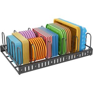X-cosrack Metal Food Container Lid Organizer&Adjustable 6 Dividers Storage Container Lid Holder Rack for Cabinets, Cupboards, Pantry Shelves, Drawers to Keep Kitchen Tidy,Black(Patent Pending)