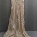 chouyatou Women's Retro Plaid Smocked Dress Spaghetti Strap Flounce Long Dress (Khaki) S