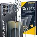 3 Pack Glass Screen Protector for Samsung Galaxy S25 Ultra [6.9 inch] + 3 Pack Camera Lens Protector, 9H Tempered Glass, Fingerprint Unlock, HD Clear Case Friendly Anti-Scratch