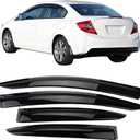 Tape on Outside Mount Window Visor Compatible with 2012-2015 Honda Civic Sedan, Slim Style Acrylic Smoke Tinted & Semi-Transparent Sun Rain Wind Guards Shield Vent by IKON MOTORSPORTS, 2013 2014