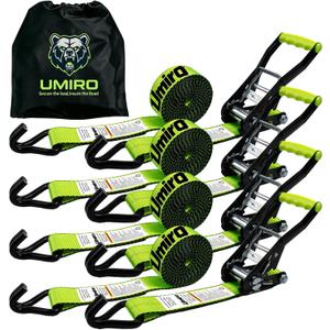 Umiro Heavy Duty Ratchet Straps with J Hooks 2" x 15' Ratchet Strap 10,000 Lbs Max Break Strength, Tie Down Ratcheting with J-Hook, Cargo Straps for Truck, Trailer, Moving (Fluorescent Green,4Pack)