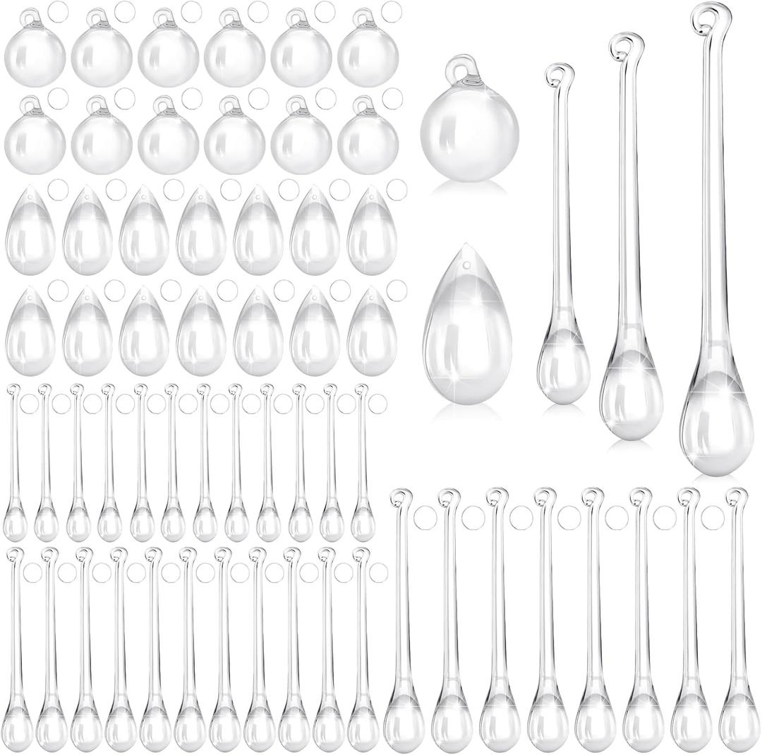 100 Pcs Christmas Tree Ornaments Clear Acrylic Hanging Teardrop Ornaments 5 Styles Christmas Crystal Chandelier Pendant Crystals for Centerpieces Chandelier Wedding Decor (Clear)